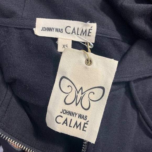 Johnny Was Calmè Metallic Stripe Zip-Up Hoodie in Black Size US XS - Picture 8 of 11